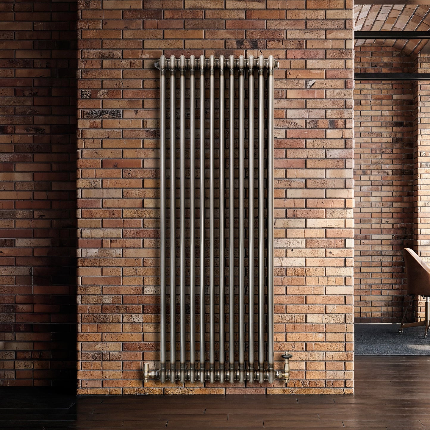 Traditional 2 Column Radiator & Valves - 1800mm x 560mm - Raw Metal
