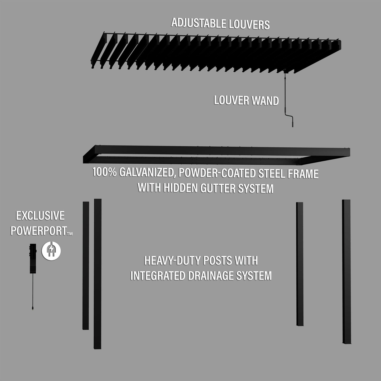 4.3m x 3.0m (14ft x 10ft) Sarasota Steel Louvered Pergola