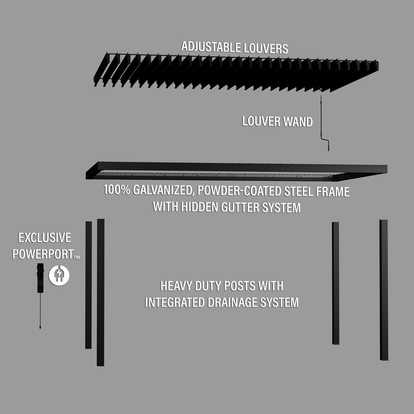 4.9m x 3.0m (16ft x 10ft) Sarasota Steel Louvered Pergola