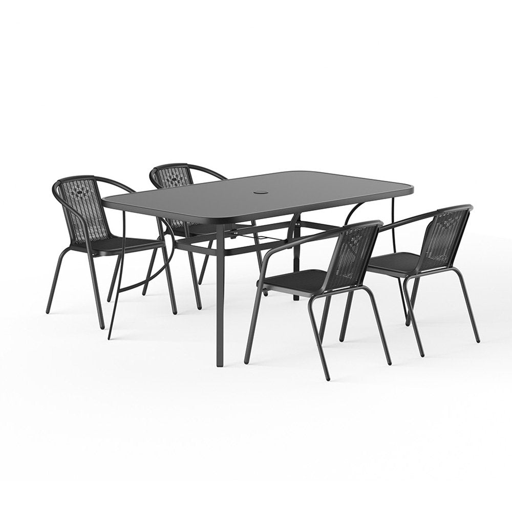 Garden Table & Rattan Chairs & Black 2.7m LED Parasol Bundle
