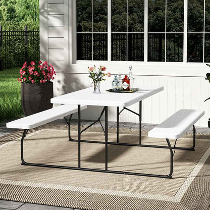 White Foldable Picnic Table & Beige 2.7m LED Parasol Bundle