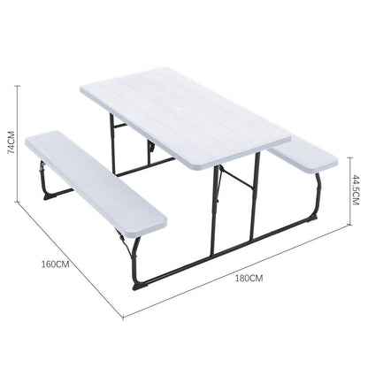 White Foldable Picnic Table & Beige 2.7m LED Parasol Bundle