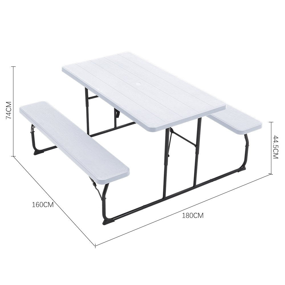White Foldable Picnic Table & Black 2.7m LED Parasol Bundle