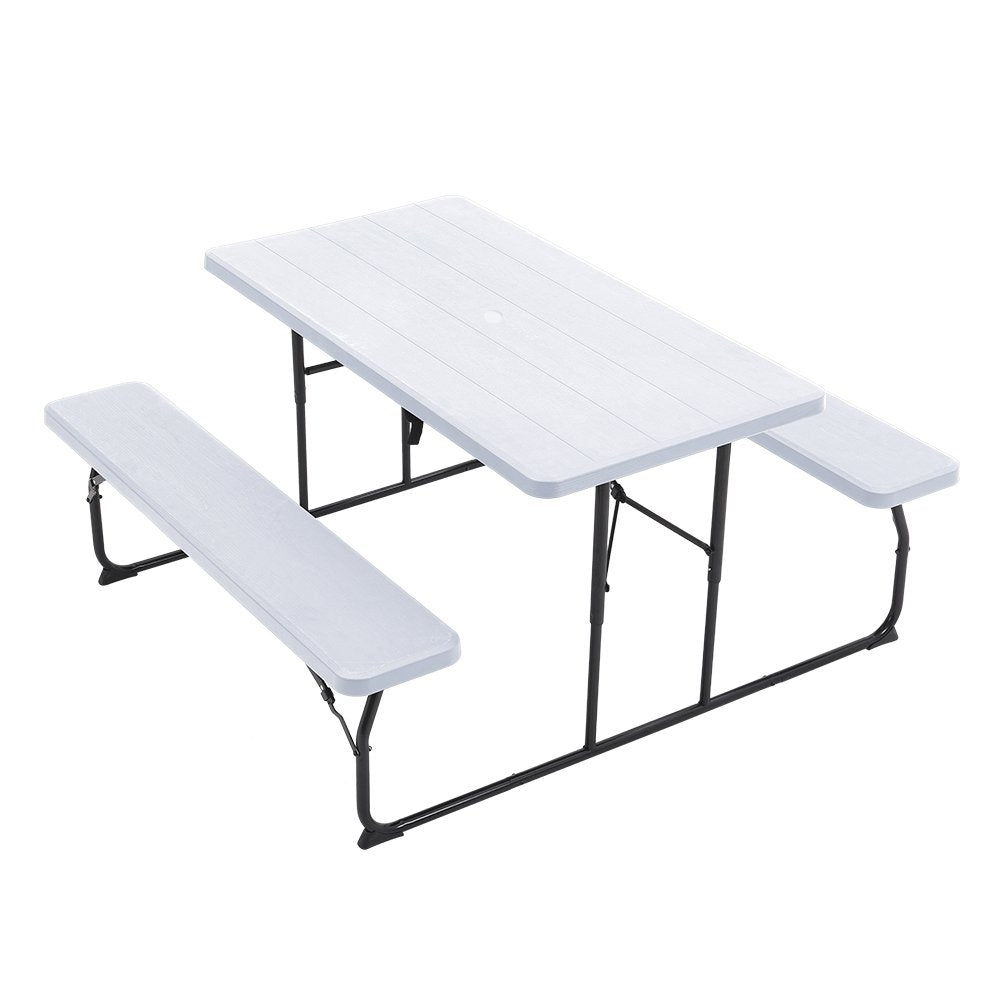 White Foldable Picnic Table & Beige 2.7m LED Parasol Bundle