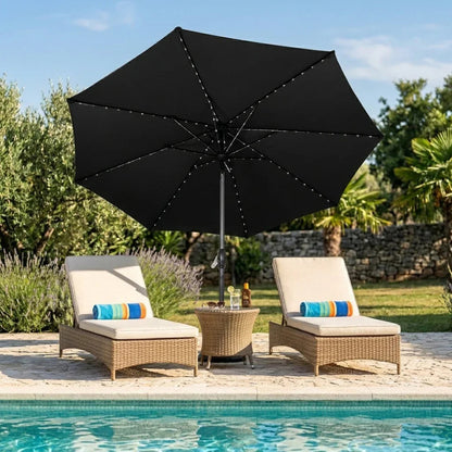 Garden Table & Rattan Chairs & Black 2.7m LED Parasol Bundle