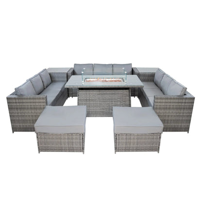 11 Seater Rattan Furniture Set With Firepit – Grey
