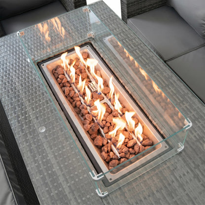 11 Seater Rattan Furniture Set With Firepit – Grey