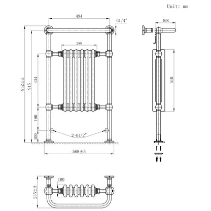 Traditional Heated Towel Rail Radiator – 950mm x 570mm  – White
