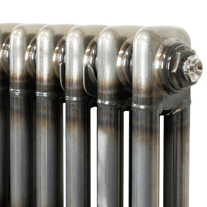 Traditional 2 Column Radiator & Valves - 600 x 830mm - Raw Metal