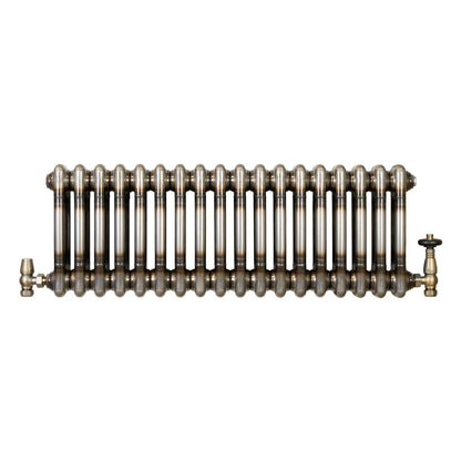 Traditional 2 Column Radiator & Valves - 600 x 830mm - Raw Metal