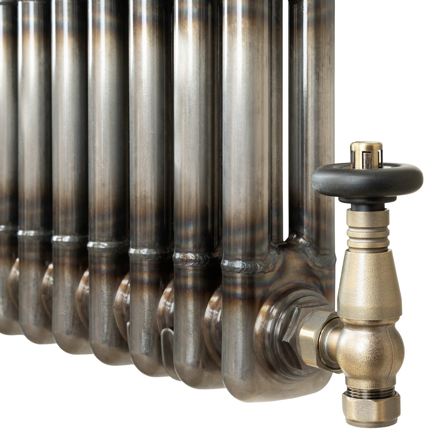 Traditional 2 Column Radiator & Valves - 600 x 830mm - Raw Metal