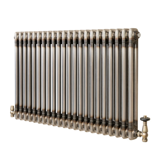 Traditional 2 Column Radiator & Valves - 600 x 1010mm - Raw Metal
