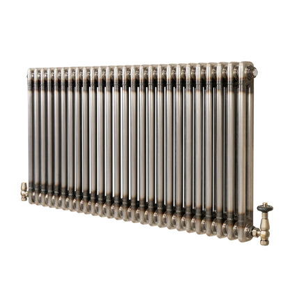 Traditional 2 Column Radiator & Valves - 600 x 1190mm - Raw Metal