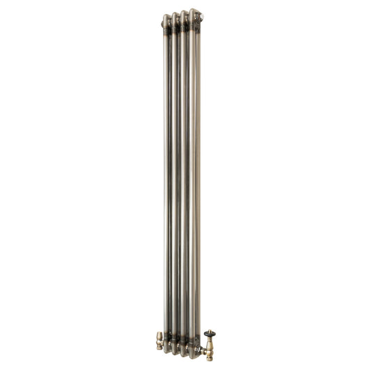 Traditional 2 Column Radiator & Valves - 1500 x 200mm - Raw Metal