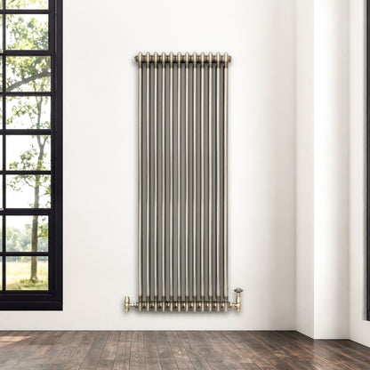 Traditional 2 Column Radiator & Valves – 1500mm x 560mm - Raw Metal