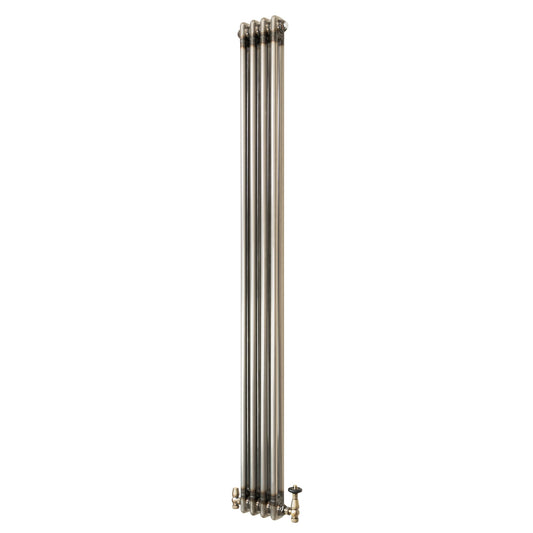 Traditional 2 Column Radiator & Valves - 1800 x 200mm - Raw Metal