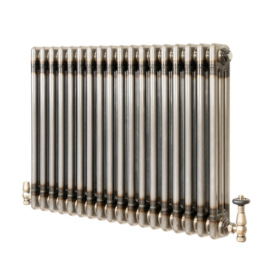 Traditional 3 Column Radiator & Valves – 600mm x 830mm - Raw Metal