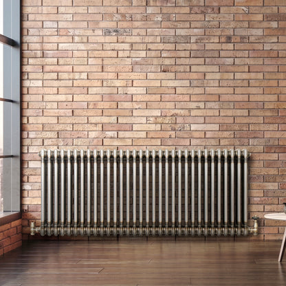 Traditional 3 Column Radiator & Valves – 600mm x 1460mm - Raw Metal