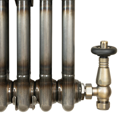 Traditional 3 Column Radiator & Valves - 1800 x 470mm - Raw Metal