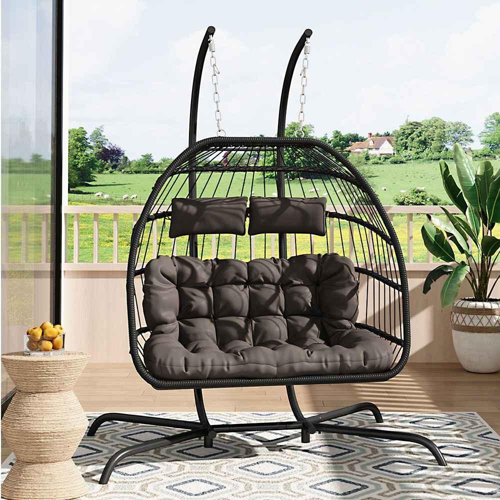 Hanging 2-Seater Egg Chair & Grey 3m Cantilever Parasol Bundle