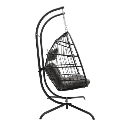Hanging 2-Seater Egg Chair & Black 3m LED Cantilever Parasol Bundle