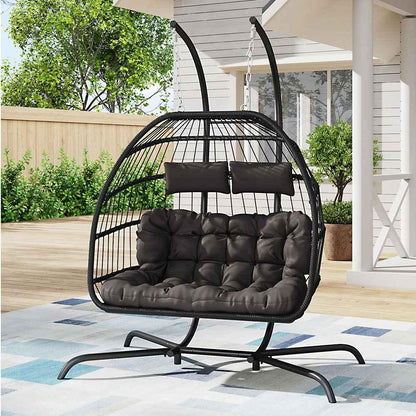 Hanging 2-Seater Egg Chair & Cream 3m Cantilever Parasol Bundle