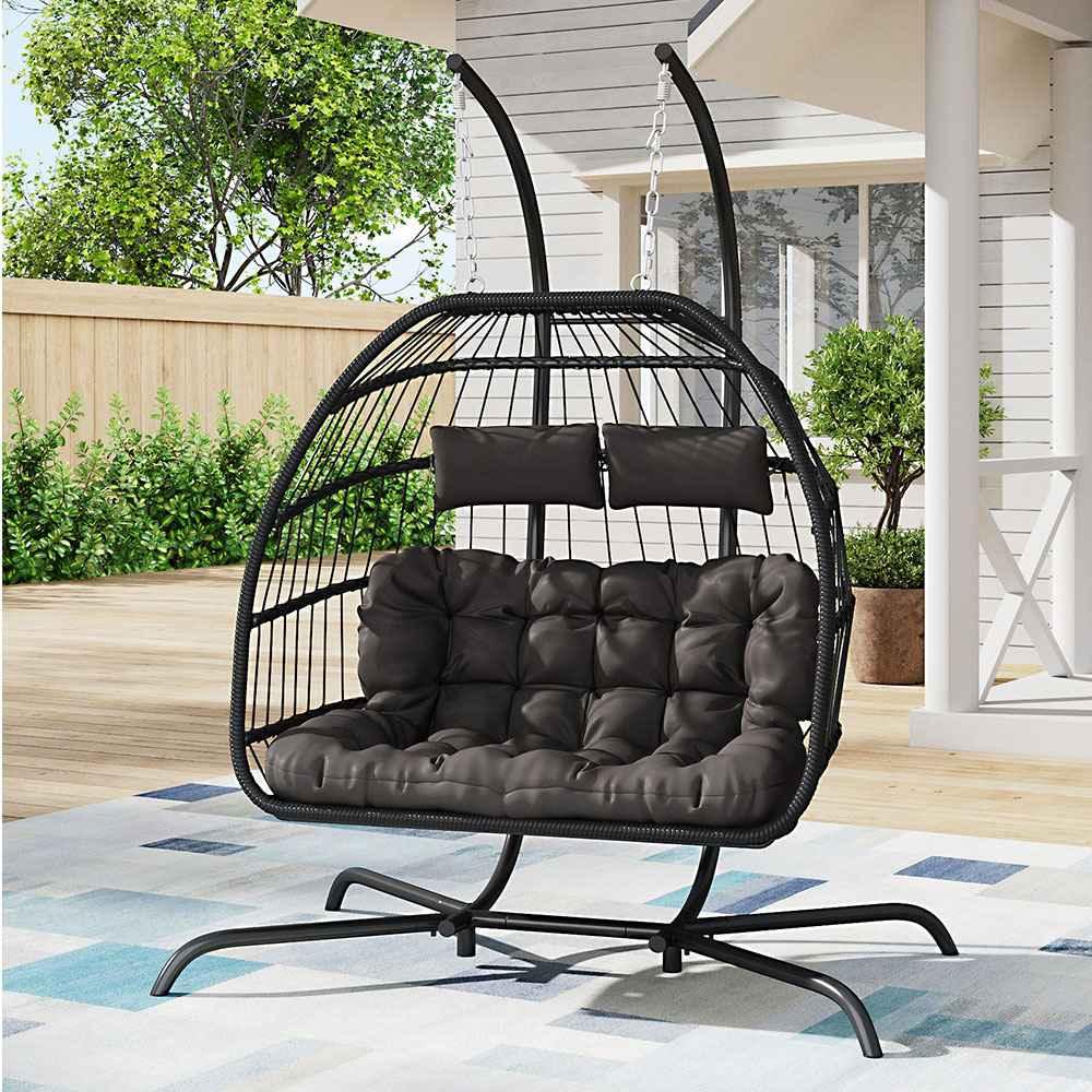 Hanging 2-Seater Egg Chair & Grey 3m Cantilever Parasol Bundle