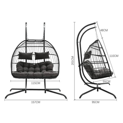 Hanging 2-Seater Egg Chair & Black 3m LED Cantilever Parasol Bundle