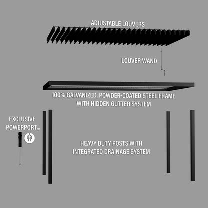 4.9m x 3.0m (16ft x 10ft) Sarasota Steel Louvered Pergola