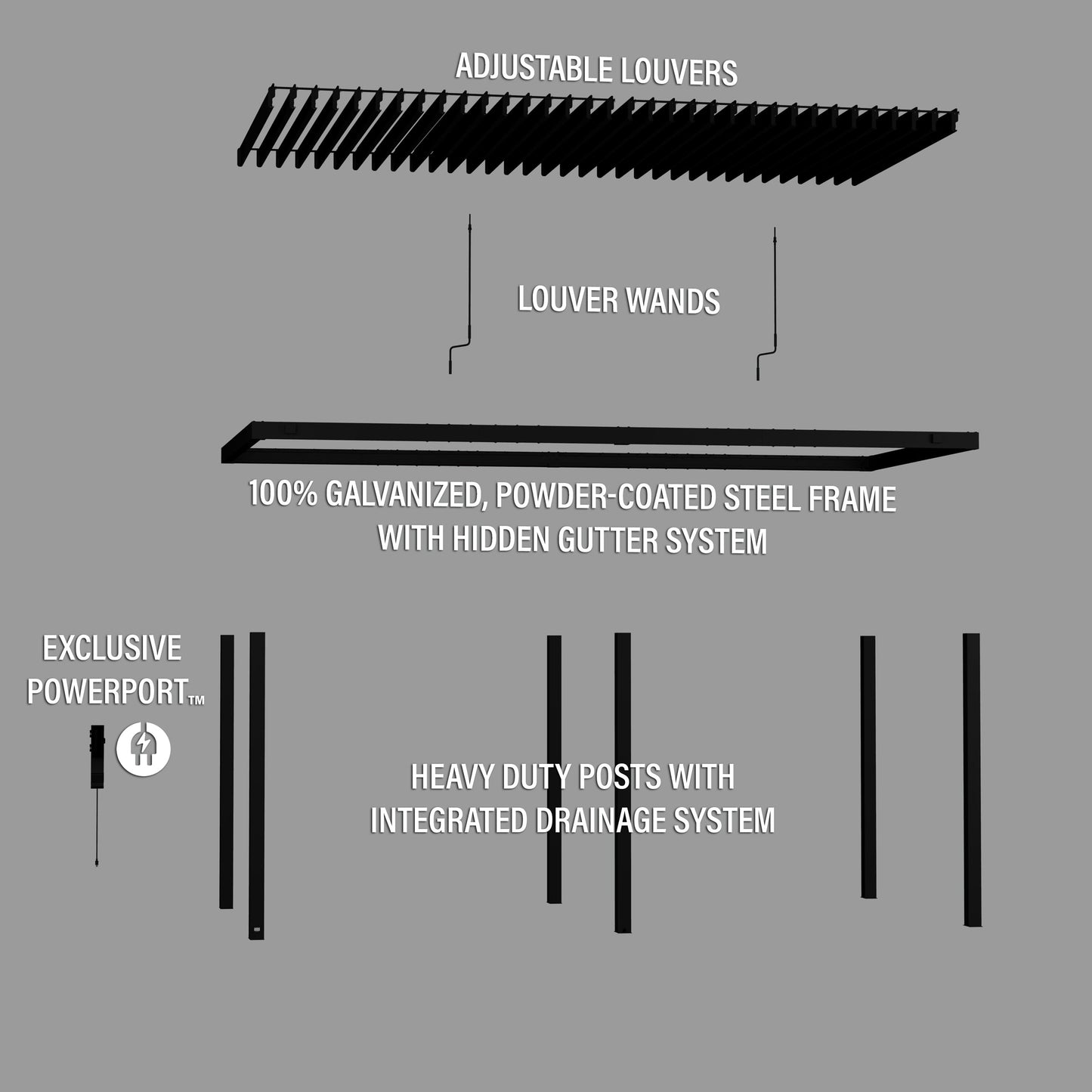 6.0m x 3.0m (20ft x 10ft) Sarasota Steel Louvered Pergola