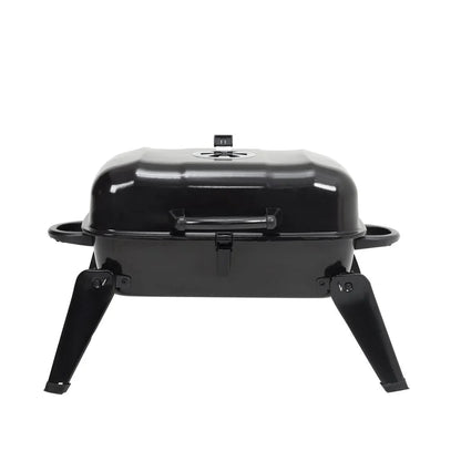 Black Rattan Patio Furniture Set & Portable Charcoal BBQ Grill Bundle